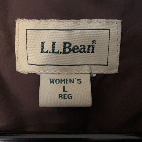 L.L. Bean goose Down brown jacket zipper snap front closure  Blue lining Large - Picture 4 of 16